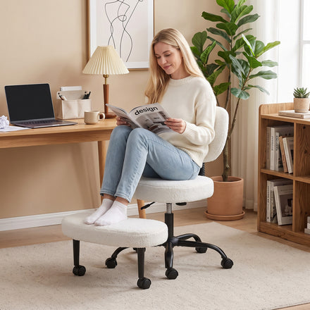 Ergonomic Cross Legged Office Chair, 360° Swivel ADHD Meditation Desk Chair with Wheels and Adjustable Height, Cream