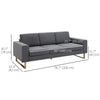 3 Seater Sofa, Linen Upholstered Cozy Padded Couch with Steel Leg, Backrest and Wide Armrest, for Living room, Bedroom, Dark Grey