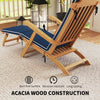 Folding Patio Lounge Chair with Padded Cushion, Acacia Wood Patio Lounger Recliner with Footrest for Garden, Navy Blue