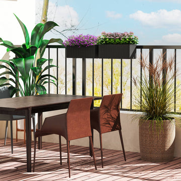 2 Pack 20 Inch Hanging Flower Pots, Railing Planter Box for Fence, Garden, Rattan Look, Black