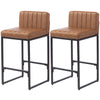 Bar Stools Set of 2, Retro Padded Counter Height Stools with Back and Metal Leg, Vintage PU Leather, Brown