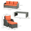 6 Pieces Patio Furniture with Cushions, PE Wicker Sectional Furniture Conversation Set with a 3-Seat Sofa, 2 Recliner Chairs, 2 Footstools, Table, Orange