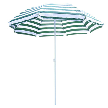 6FT Round Beach Umbrella with Tilt Mechanism, Outdoor UV Protection Sun Shaded Canopy with Push Button, Striped Green