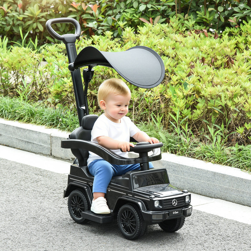 Mercedes-Benz G350 Licensed Push Car, 3-in-1 Toddler Sliding Car with Horn, Steering, Foot Rest, Seat Storage, Black