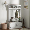 3-in-1 Hall Tree with LED Lights and Bench, Coat Rack with Shoe Storage, White Wood Grain with Light