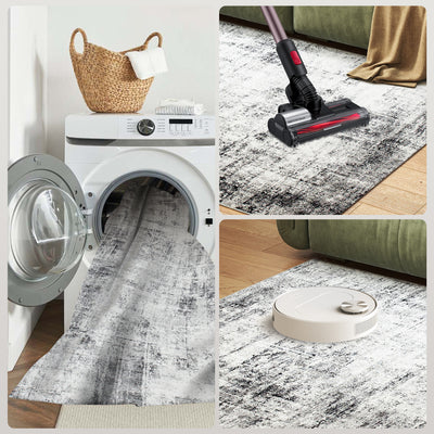 Area Rug for Living Room 5x7, Modern Abstract Machine Washable Rug, Non-Slip Carpet for Bedroom, Dining Room, Grey