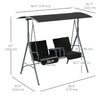 2-Seater Outdoor Porch Swing with Adjustable Canopy and Table, Patio Swing Chair for Garden, Poolside, Backyard, Black