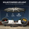 10 ft Offset Patio Umbrella with Solar Light, Garden Hanging Parasol with 360° Rotation, Tilt, Cover, Black