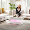 Coffee Table with Adjustable LED Lights, Modern Living Room Table with 2 Drawers, Open Shelf, Remote, High Gloss White