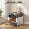 Cat Litter Box with Lid, Enclosed Kitty Litter Box with Pull-Out Drawer Tray, Scoop, 4 Deodorization Bags, Grey