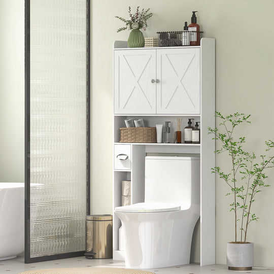 Farmhouse Over the Toilet Cabinet with Barn Doors, Over the Toilet Storage Cabinet with Adjustable Shelf, White