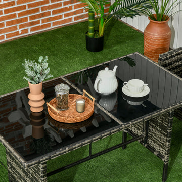 6 Piece Patio Furniture Set with Patio Chairs, Ottomans, Sofa, Glass Top Table and Cushions, Wicker Rattan Outdoor Furniture Set for Backyard, Porch, Grey