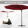 10ft Cantilever Patio Umbrella with 360° Rotation, Crank & Cross Base for Garden Deck Pool Backyard, Wine Red