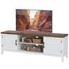TV Stand for TVs up to 42 Inch, Entertainment Center with 2 Open Shelves, 2 Cabinets, Thick Top, White and Brown