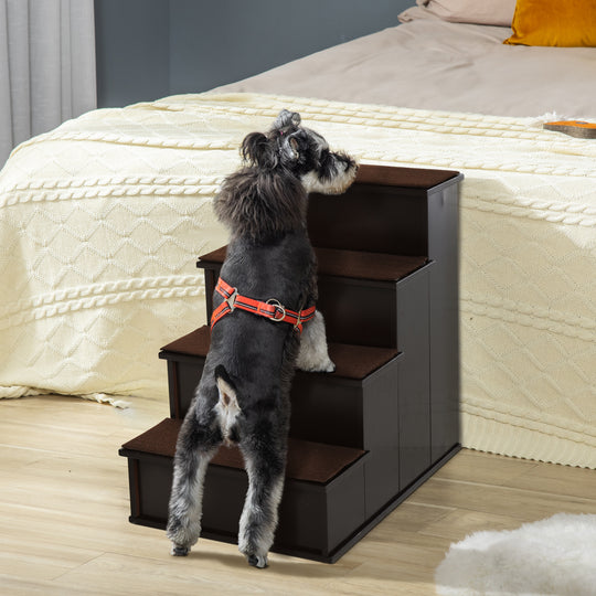 Escalier pour animaux à 4 marches en bois, pour lit haut, échelle pour chat ou chien, avec tapis antidérapant, café foncé