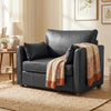 Accent Chair, PU Leather Armchair with Wide Seat, Spring Cushion, Rubberwood legs, 2 Pillows