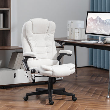 Reclining Massage Office Chair, Executive Office Chair with High Back, Swivel Wheels, White