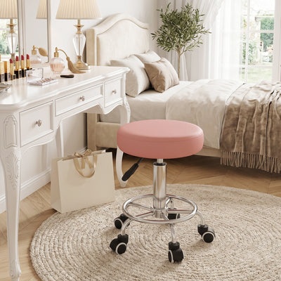 Hydraulic PU Barber Rolling Massage Tattoo Chair, Adjustable Swivel Salon Stool, Pink