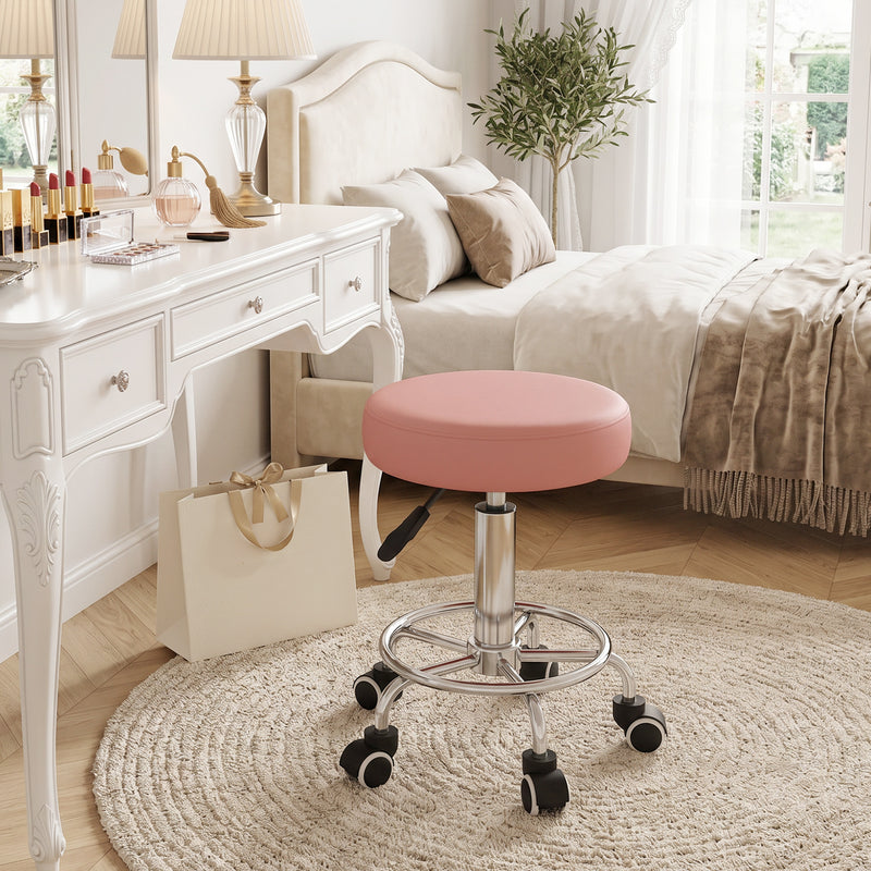 Hydraulic PU Barber Rolling Massage Tattoo Chair, Adjustable Swivel Salon Stool, Pink