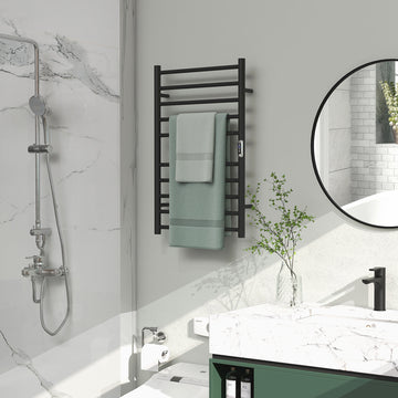 Wall Mounted Heated Towel Rack 10-Bar Electric Towel Warmer with Timer Adjustable Temperature Plug-in