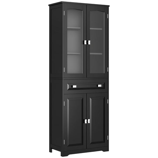Garde-manger de cuisine 63 po à 4 portes, armoire de rangement autoportante avec étagères réglables, noir