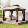 11' x 13' Patio Gazebo, Double Roof Outdoor Gazebo Canopy with Netting & Curtains, Galvanized Metal Frame