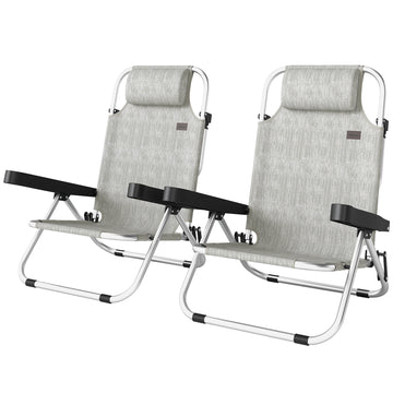 Folding Beach Chair Set of 2, Reclining Backpack Beach Camping Chairs with 4-Position Adjustable Backrest