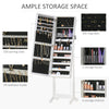 Lockable Jewelry Armoire with LED Light, Standing Mirror with Storage for Bedroom Dressing Room, White