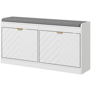 Shoe Storage with Seat, Upholstered Hallway Bench, Shoe Bench with 2 Flip Drawers and 4 Vents for 8 Pairs of Shoes