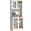 Kitchen Buffet with Hutch, Storage Pantry with 3 Cabinets, 2 Open Shelves and Large Countertop