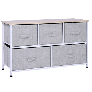 Tour de rangement avec commode à tiroirs en lin, cadre métallique, pieds réglables et 5 tiroirs amovibles pour salon, cuisine, salle de bain, gris foncé
