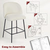 Set of 2 Counter Height Barstools, Upholstered Linen Bar Stools with Backrest, Footrest and Steel Legs, Cream White