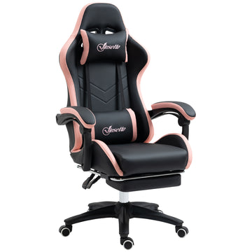 Computer Gaming Chair, PU Leather Office Desk Chair with Footrest, Swivel Wheels, 135° Reclining Back, Black