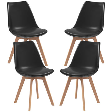 Modern Dining Table Chairs Set of 4, Rubber Wood Kitchen Table Chairs with PU Leather Cushion for Living Room, Bedroom, Black
