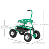 Garden Scooter, Rolling Cart with Swivel and Adjustable Seat, Tool Tray, Bucket Basket, Green and Black
