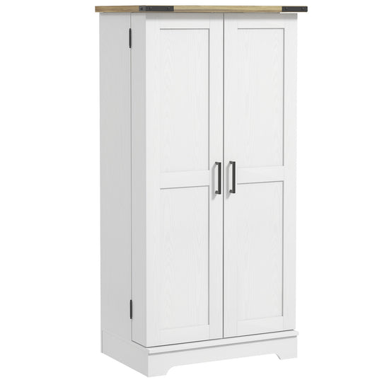 Armoire de rangement de garde-manger de cuisine de style ferme avec portes et étagères réglables, blanc crème