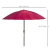 8ft Shanghai Garden Parasol Umbrella with Crank & Tilt, Adjustable Outdoor Sun Shade, Wine Red