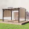 12' x 10' Outdoor Patio Gazebo Pergola with Retractable Canopy Roof, Steel Frame with Stakes, Unique Design, Light Brown