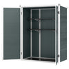 Outdoor 4.4' x 2.3' Plastic Storage Shed with Lockable Doors and Foldable Shelves, Wood-Effect Garden Shed, Grey