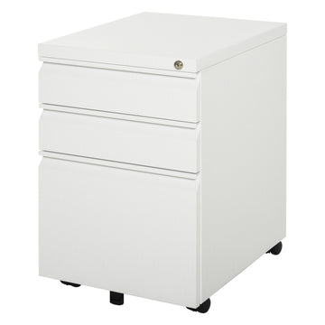 3 Drawer Filing Cabinet, Lockable Office Storage Cabinet on Wheels for Legal, Letter, A4 Files, White