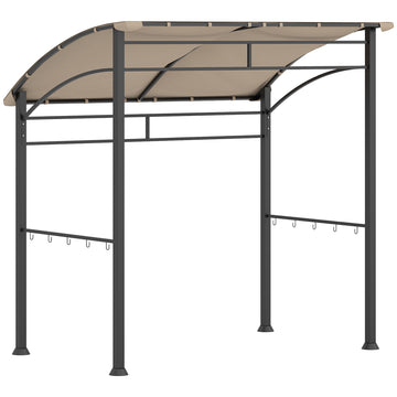7' x 5' BBQ Grill Gazebo Tent, Garden Grill Canopy with Steel Frame and Hooks, Outdoor Sun Shade, Khaki
