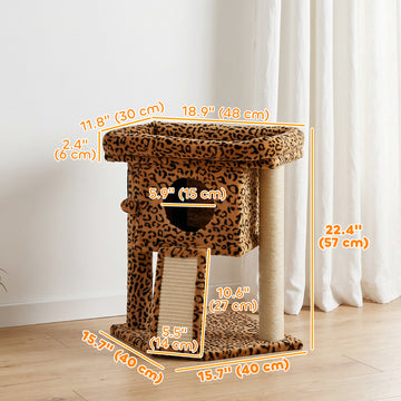 Cat Tree, Small Cat Tower with Perch, Scratching Post, Cat Condo, Toy Ball for Kitty, Leopard Print