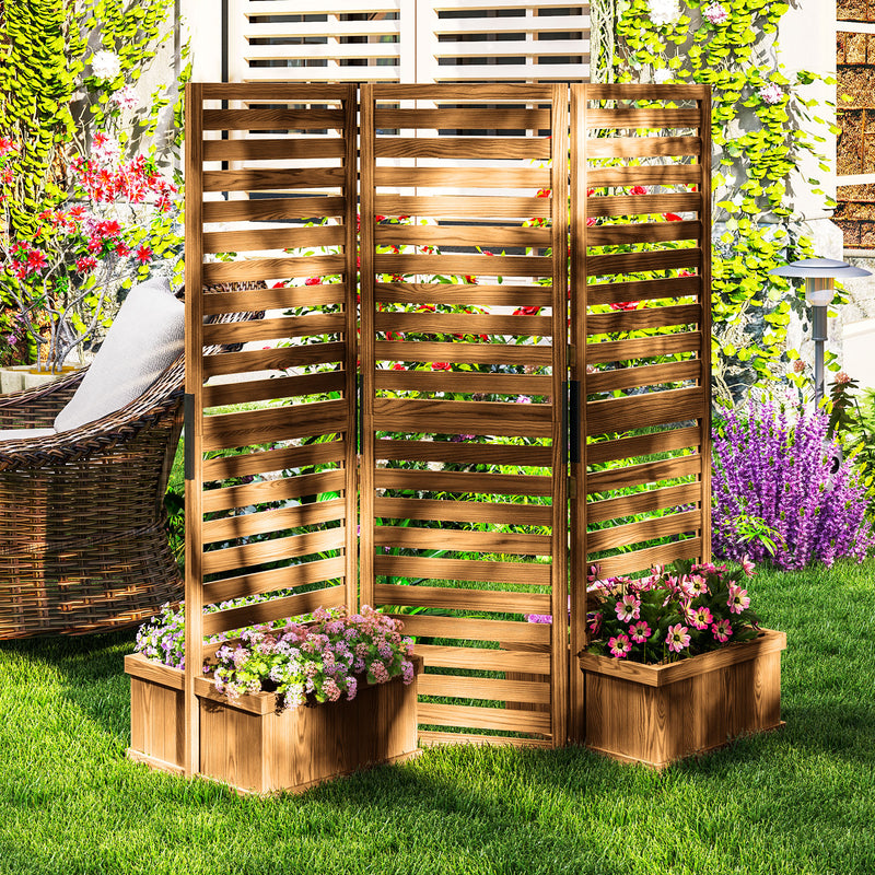 Outdoor Privacy Screen Wood Privacy Panel with 4 Planter Boxes, Raised Bed with 3 Panels, Drainage Holes