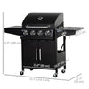 4+1 Burner Liquid Propane Gas Grill Outdoor Cabinet Style BBQ Trolley w/ Side Burner, Warming Rack, Side Shelf, Storage Cabinet, Thermometer, 4 Wheels, Carbon Steel