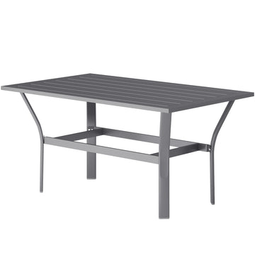 Outdoor Side Table with Slatted Tabletop, Metal Patio Coffee Table for Garden, Balcony, Dark Grey