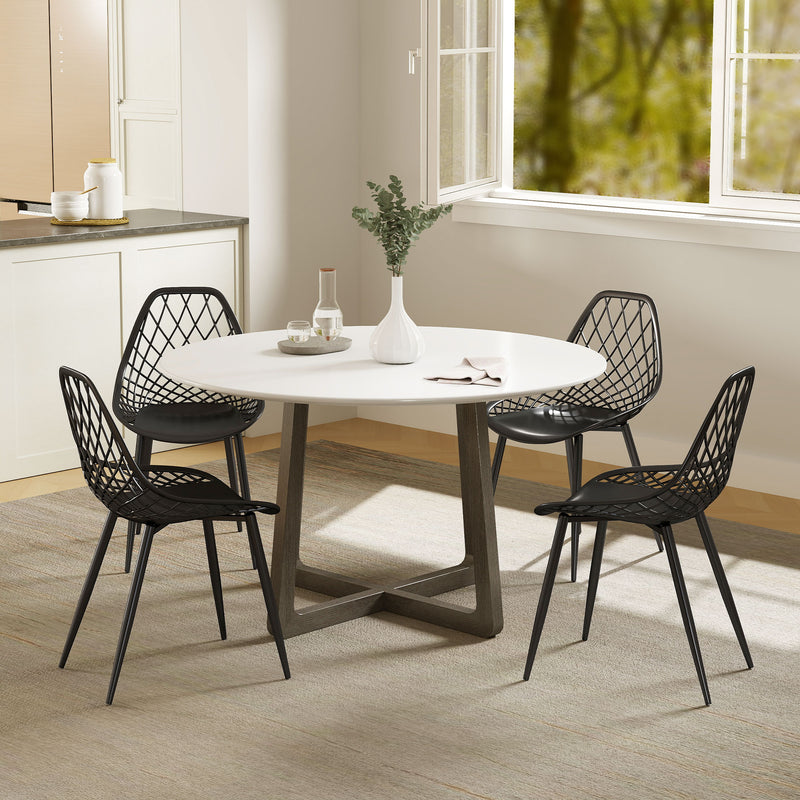 Modern Dining Chairs Set of 4, Plastic Kitchen Chairs with Hollow Backrest and Metal Legs for Living Dining Room, Black
