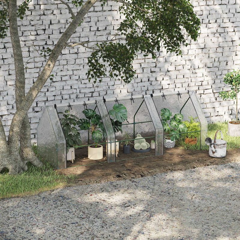 9' x 3' x 3' Outdoor Mini Greenhouse, Portable Tunnel Greenhouse with Large Zipper Doors and PE Cover for Garden, White