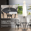 3 Pieces Patio Bistro Set, Cast Aluminum Outdoor Conversation Furniture Set, Coffee Table with Umbrella Hole, 2 Armchairs, Brown