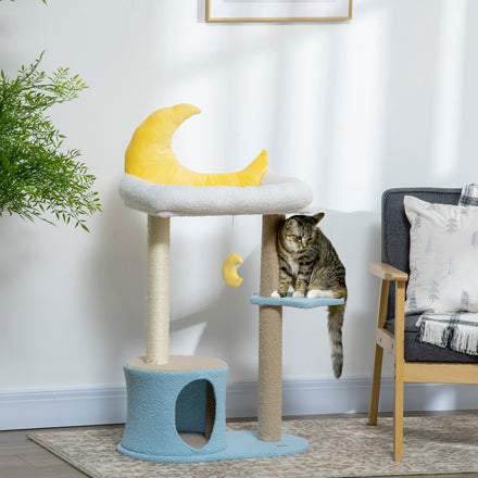 Moon Cat Tower for Indoor Cats with Teddy Fleece House Bed Scratching Post Hanging Toy Star Platform 41