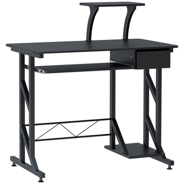 Computer Desk with Keyboard Tray, Writing Desk with Drawer, Workstation for Home Office, Black (35.4
